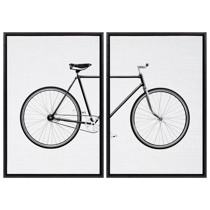 Two-panel whimsical bicycle framed canvas wall art set, easy to hang