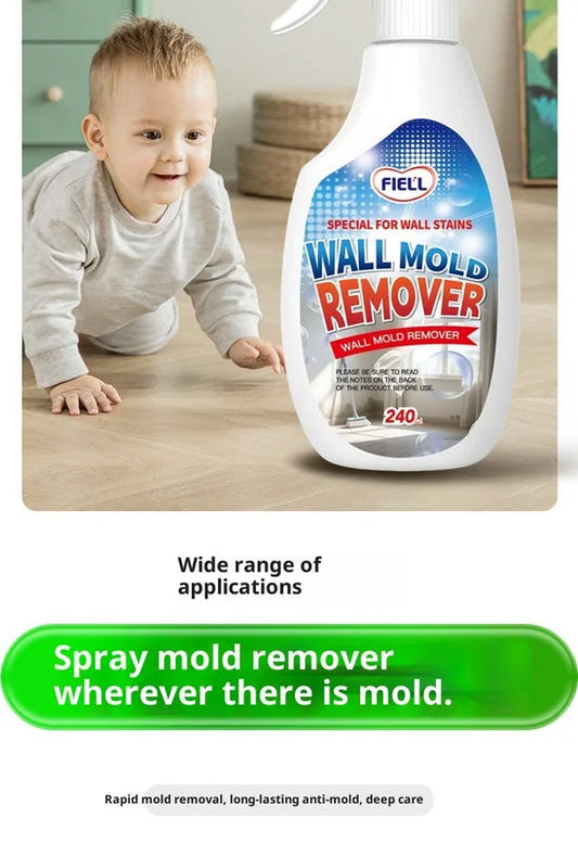 safe wall mold remover spray displayed beside child for home cleaning use