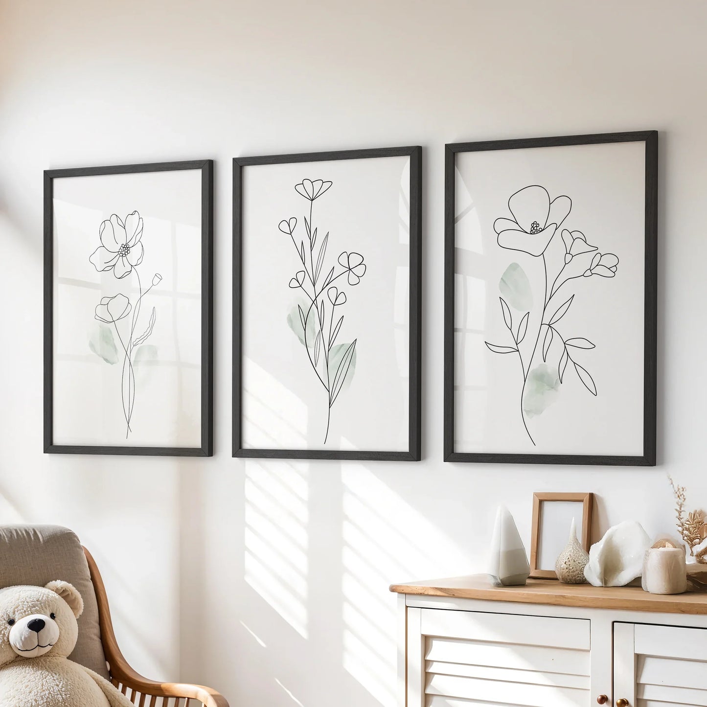 Modern Botanical Line Art Wall Art Set of 3 Floral Prints