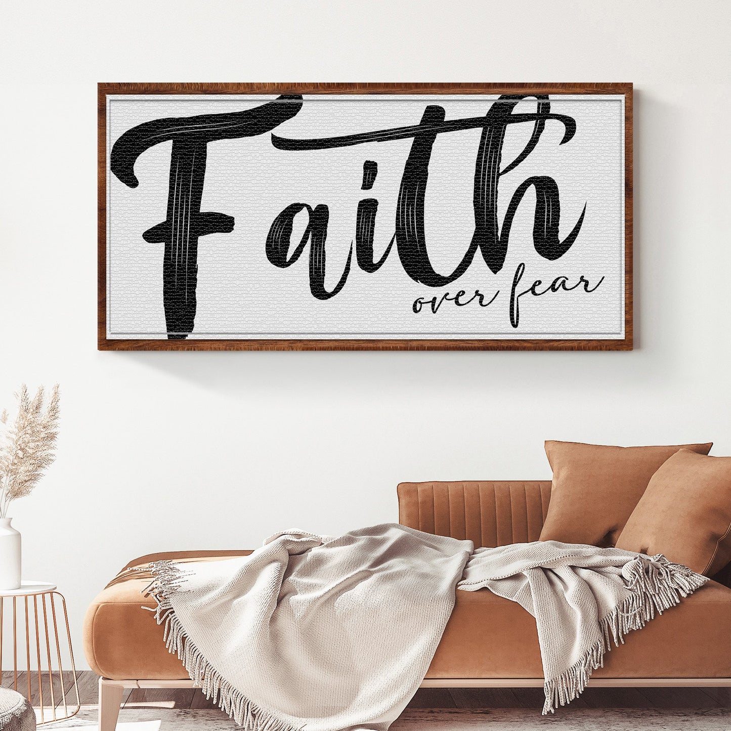 Faith Over Fear canvas wall art sign II, wide horizontal Christian wall art