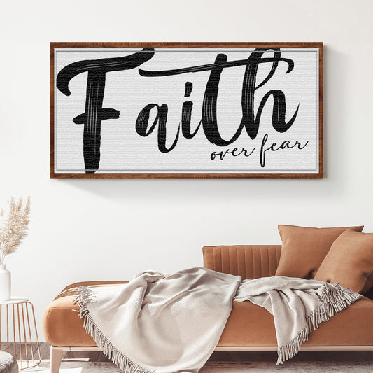 Faith Over Fear canvas wall art sign II, wide horizontal Christian wall art