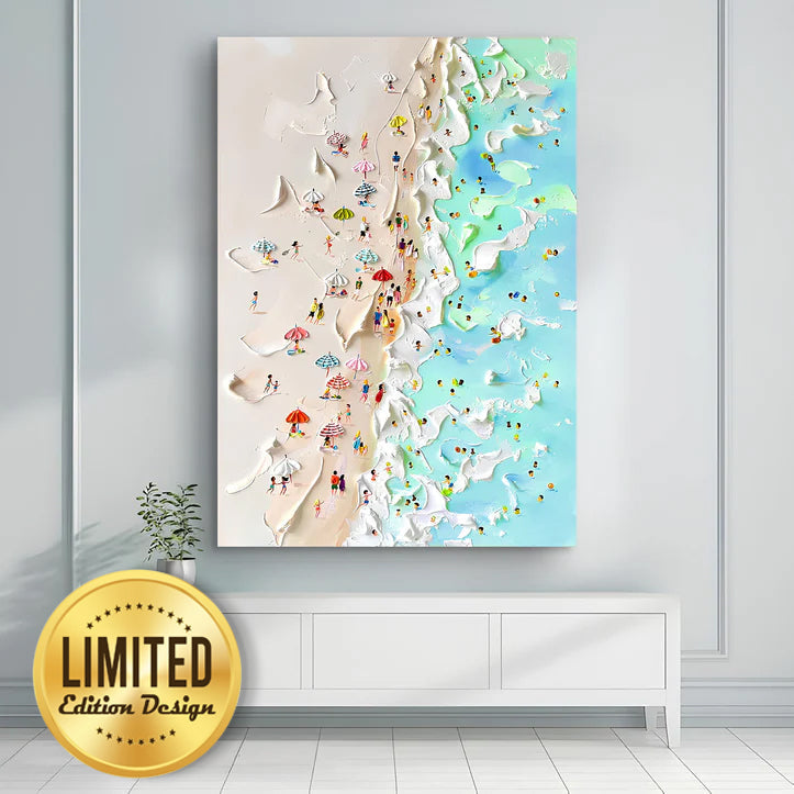 Sun-lit beachfront coastal scene — wide format canvas wall art