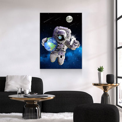 Save The World Selfie Canvas Wall Art - Astronaut Space Decor