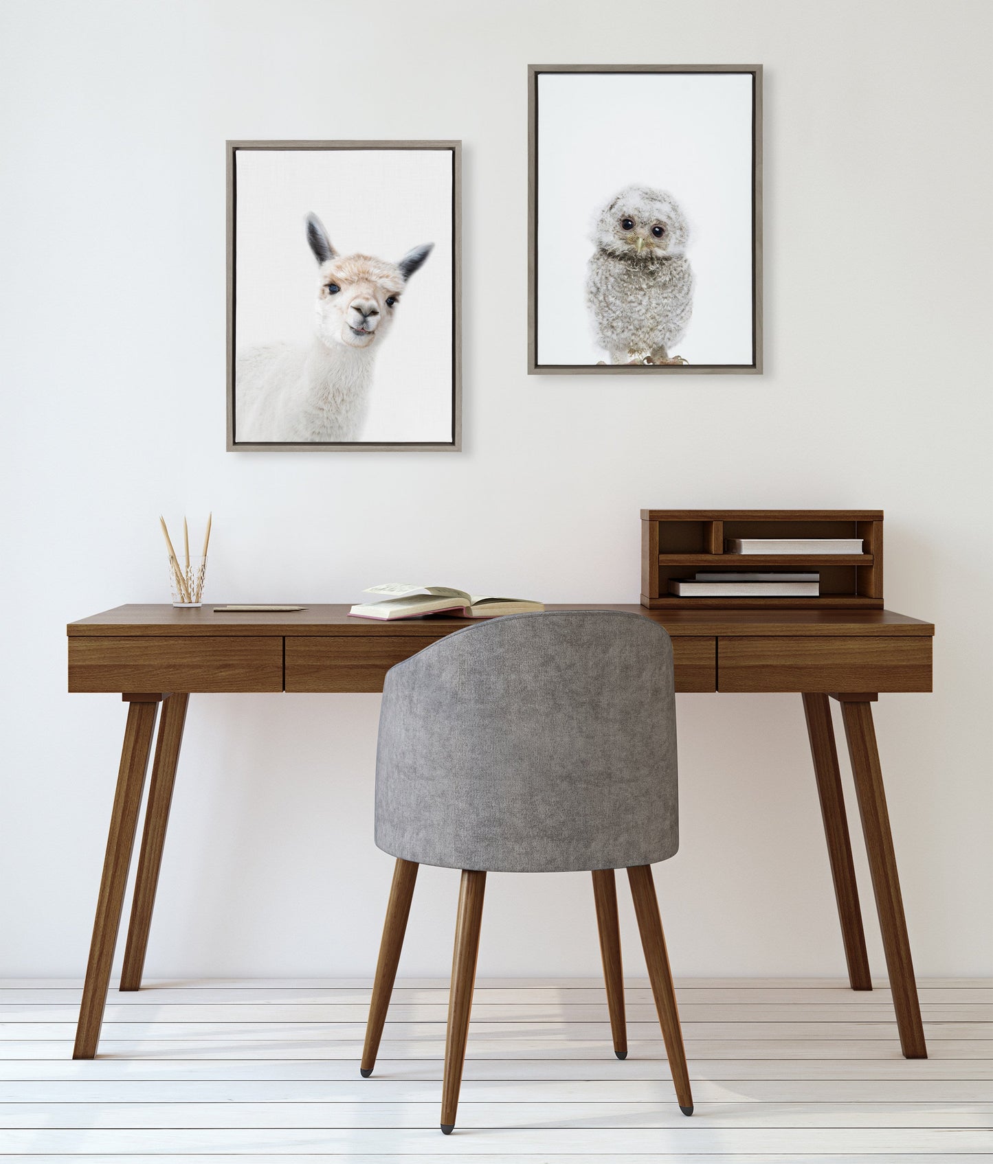 Owl Portrait Framed Canvas Wall Art, Woodland Nursery Decor