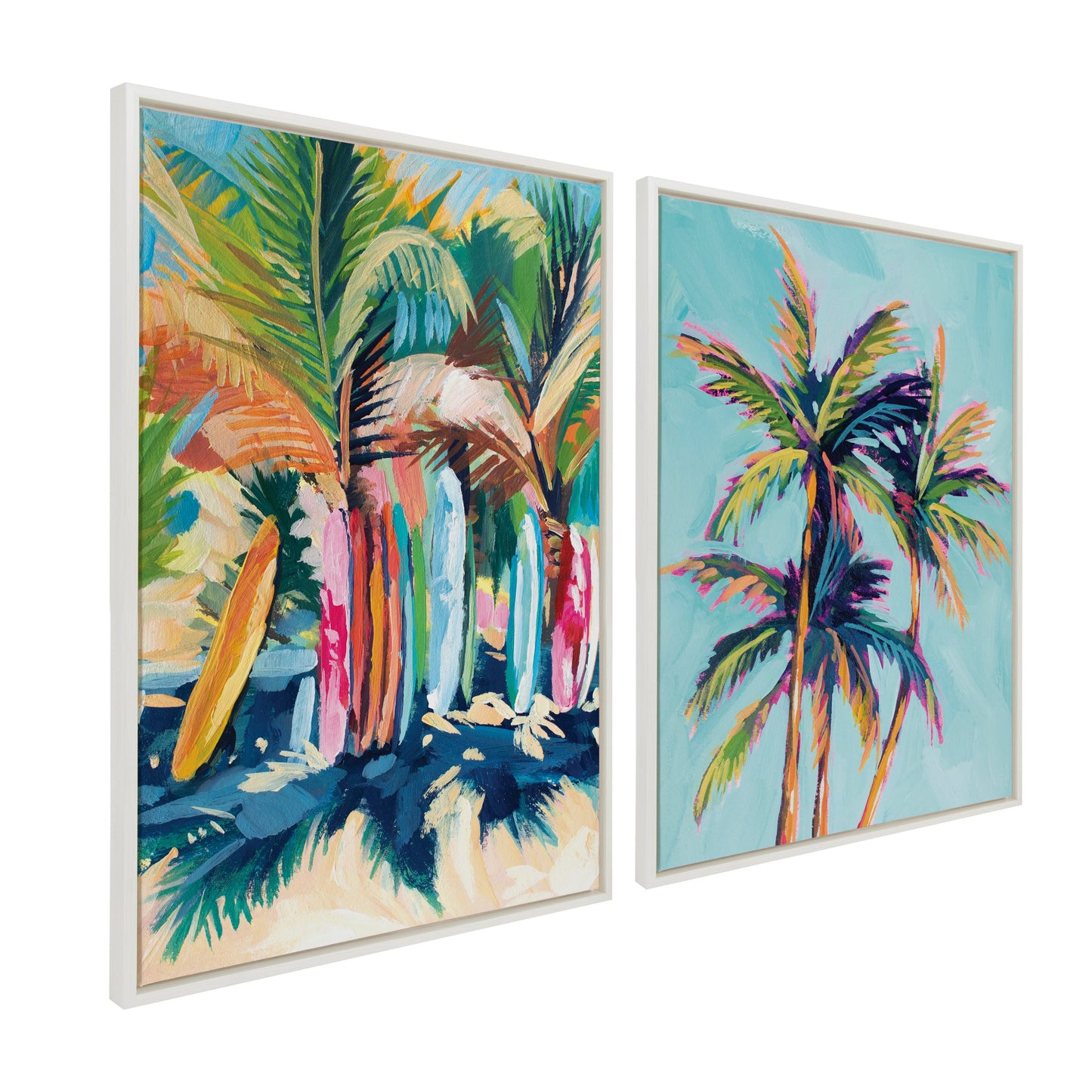 Surf and Sand Tropical Palms Framed Canvas Wall Art Set