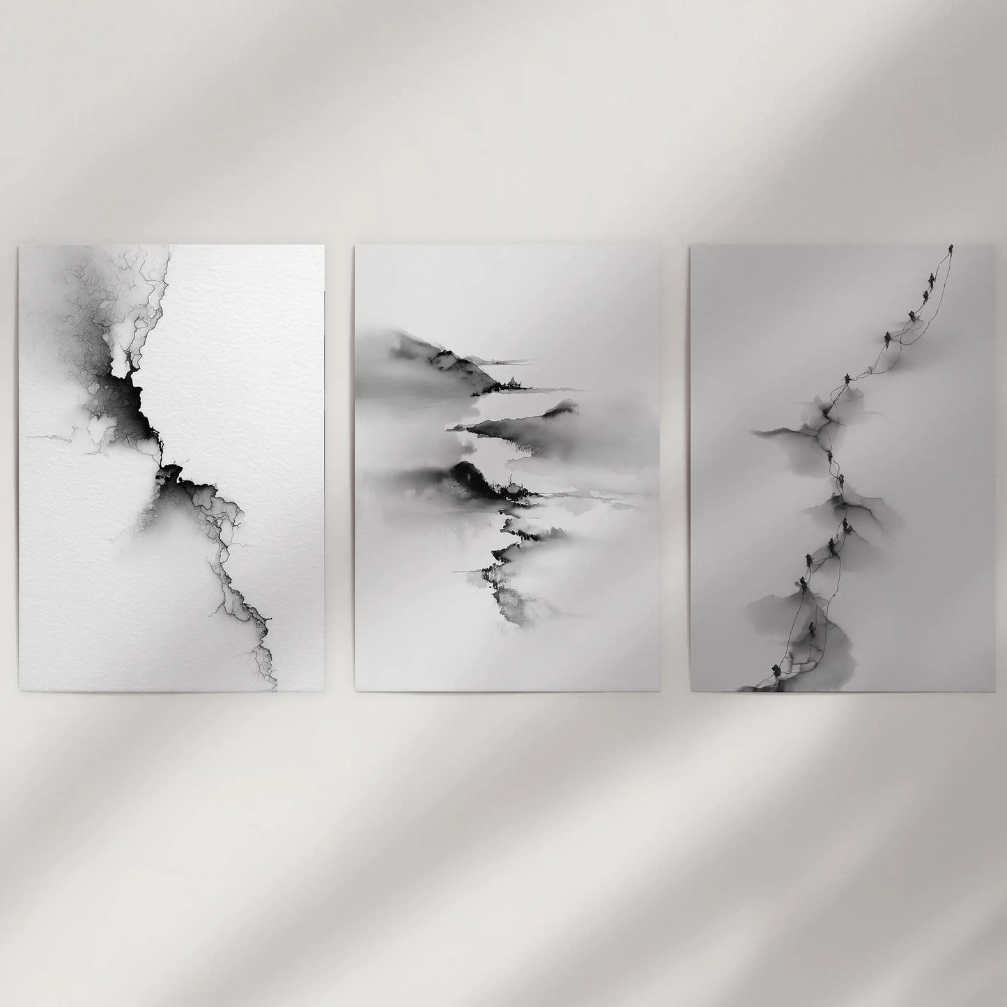 Abstract Mountain Wall Art, Black White 3 Piece Set