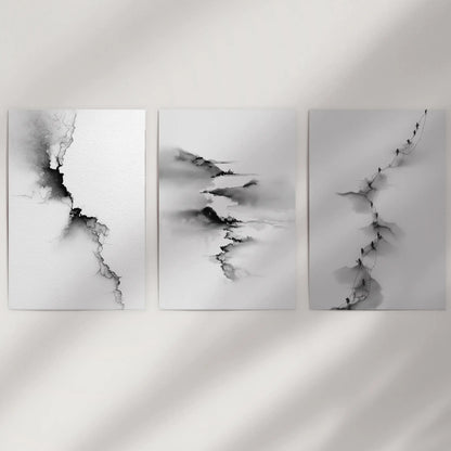 Abstract Mountain Wall Art, Black White 3 Piece Set