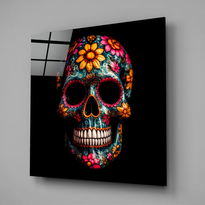 Flowery Skull Glass Wall Art