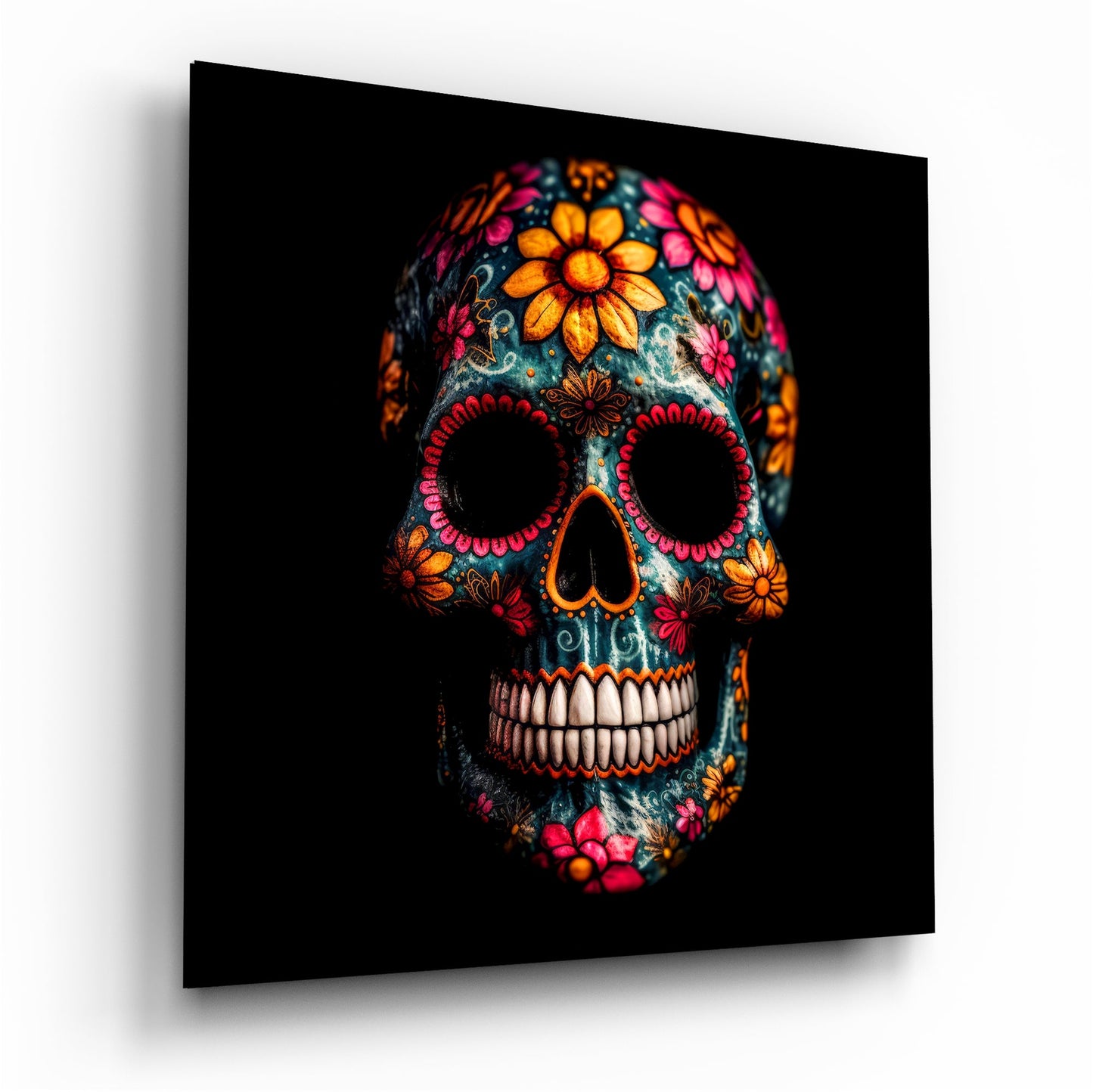 Flowery Skull glass wall art floral design
