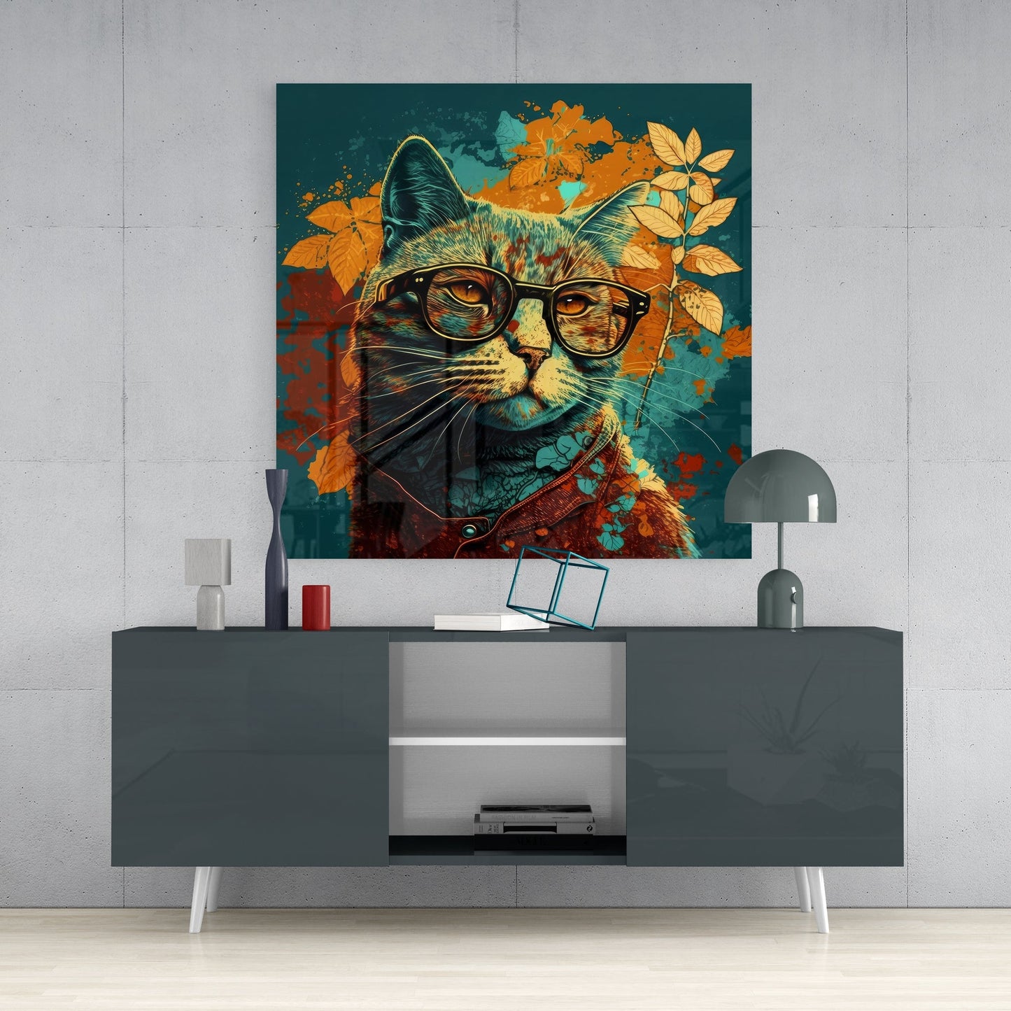 Intellectual Cat Glass Wall Art