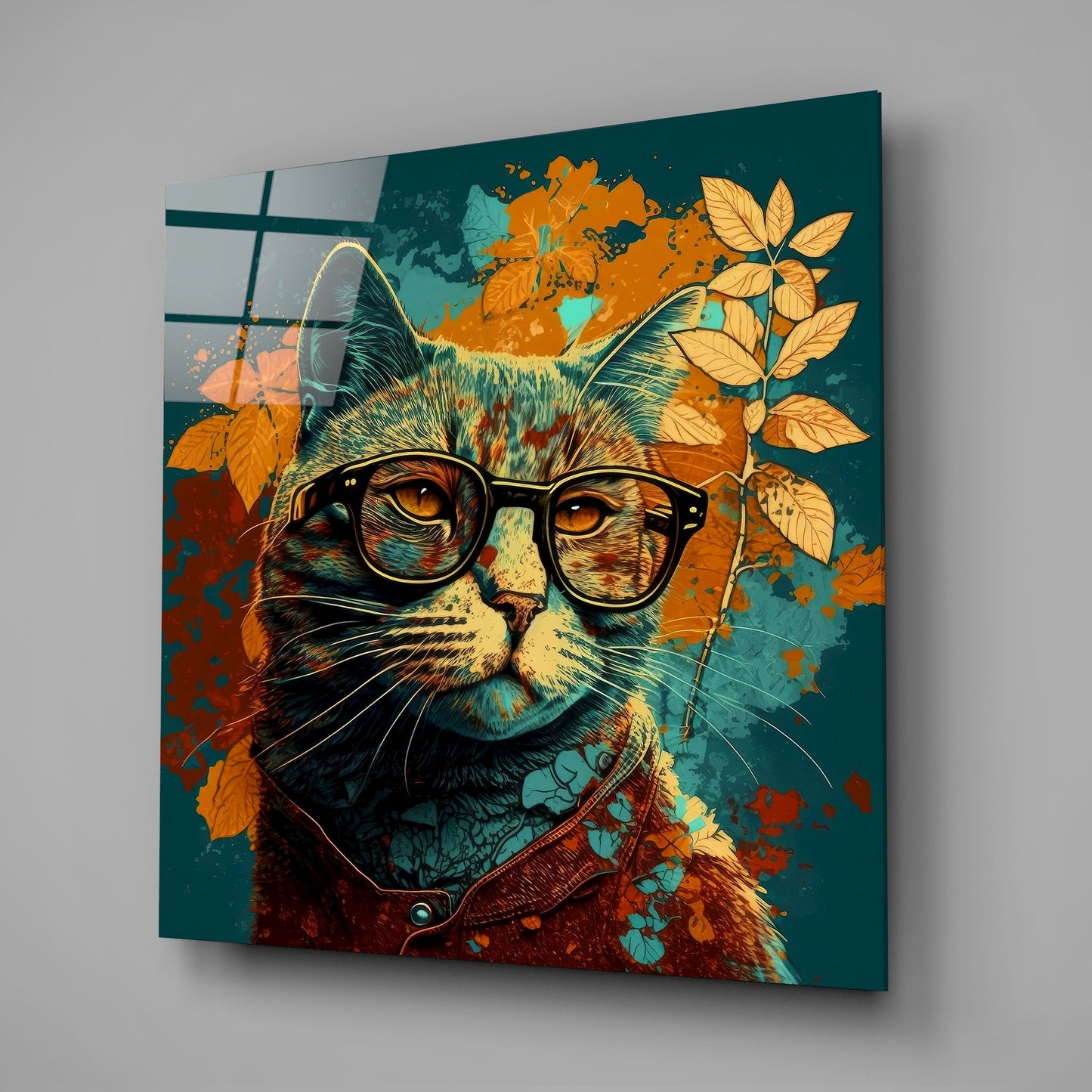 Intellectual Cat Glass Wall Art