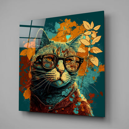Intellectual Cat Glass Wall Art