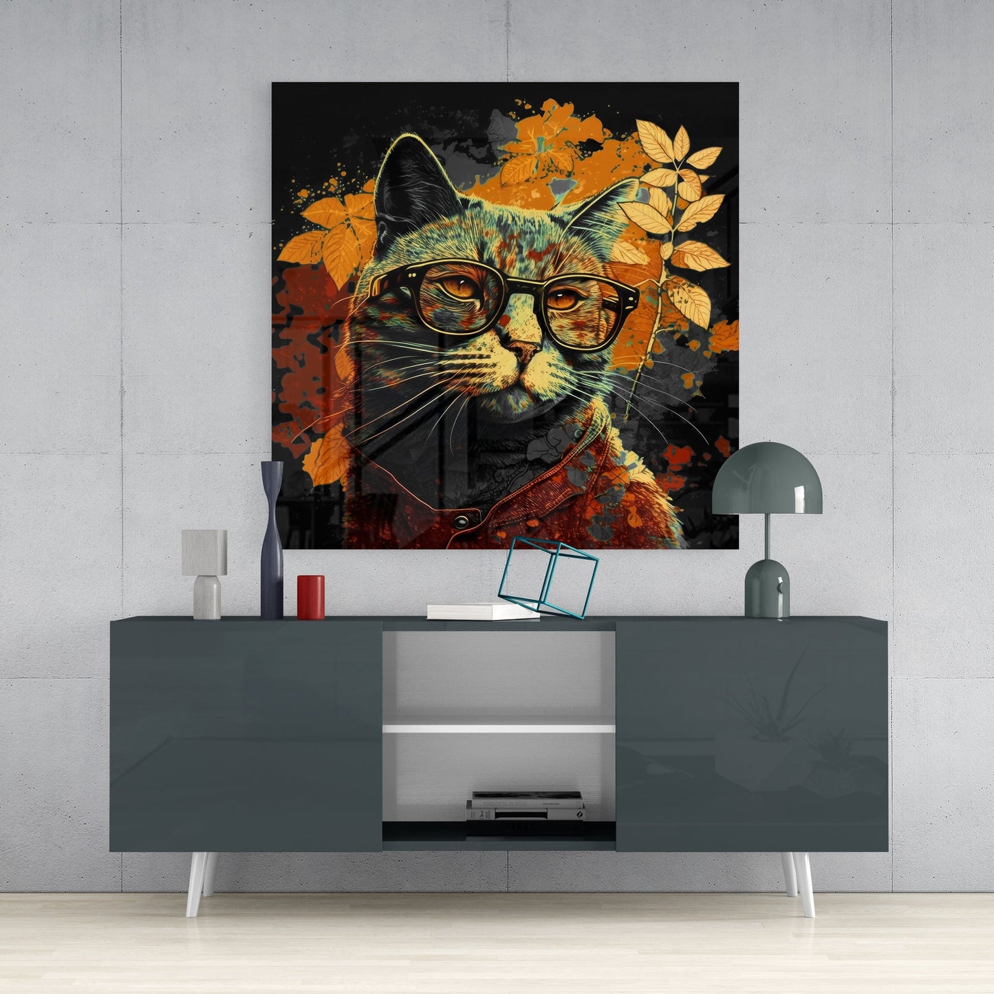 Intellectual Cat Glass Wall Art