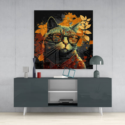 Intellectual Cat Glass Wall Art
