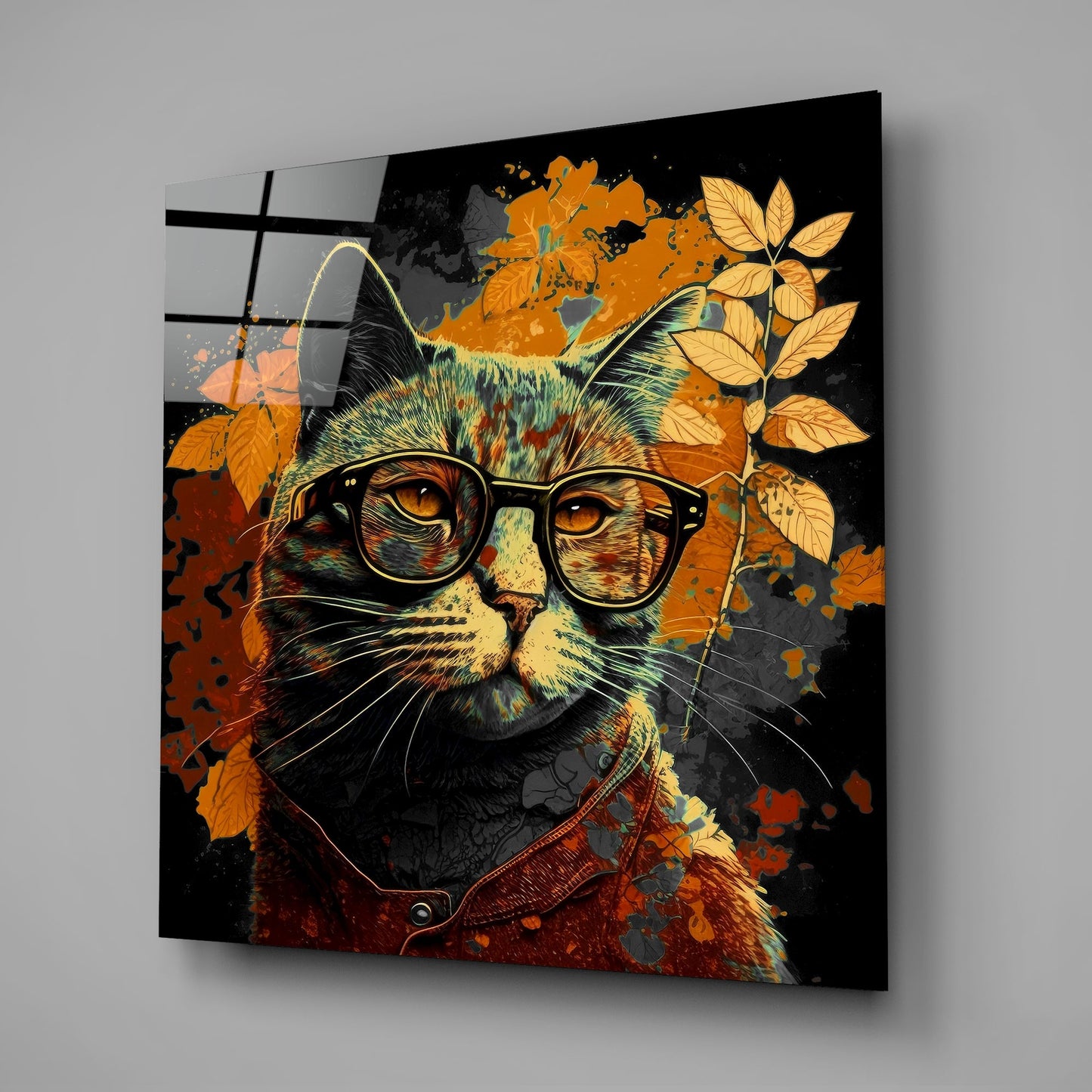 Intellectual Cat Glass Wall Art