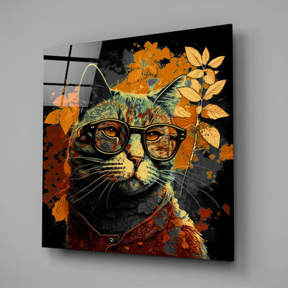 Intellectual Cat Glass Wall Art