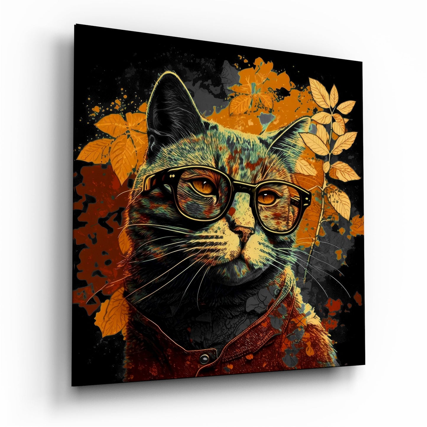 Intellectual Cat glass wall art bookish design