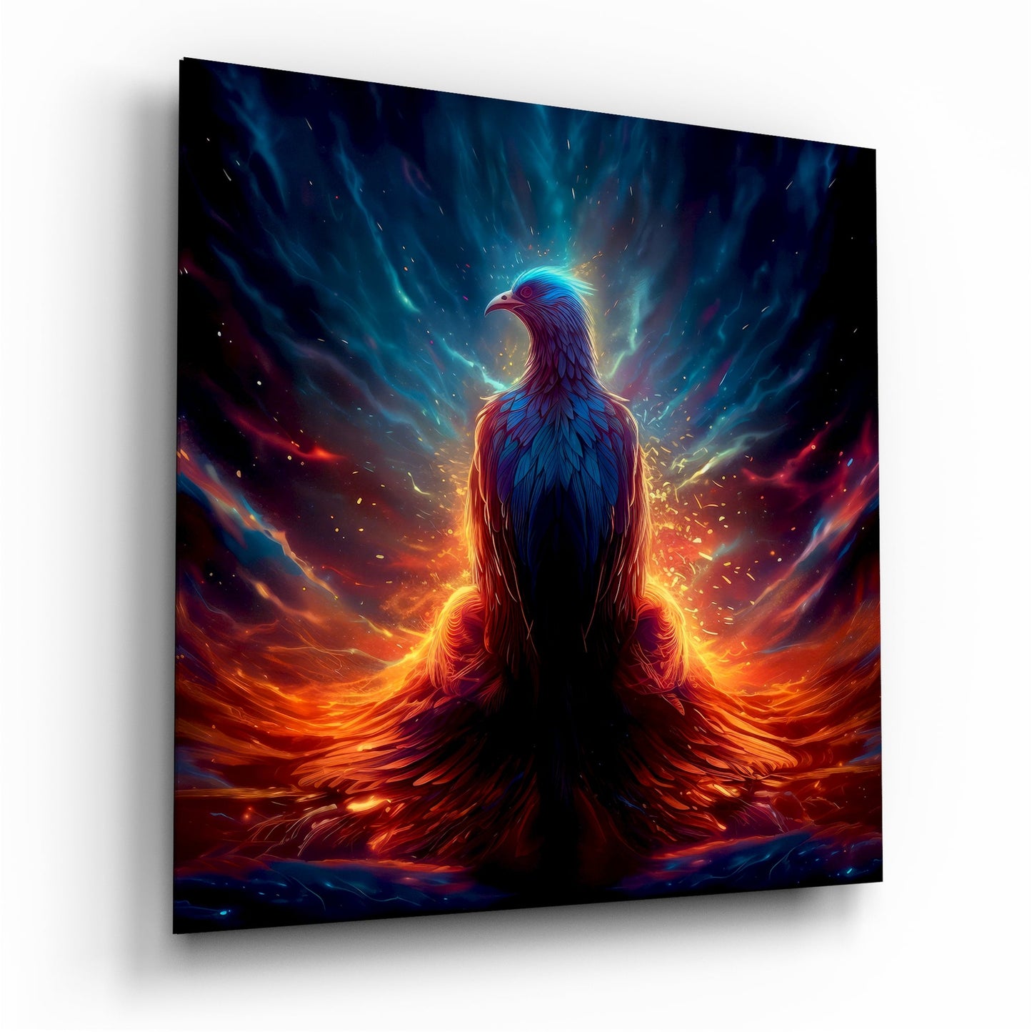 Phoenix glass wall art bold design