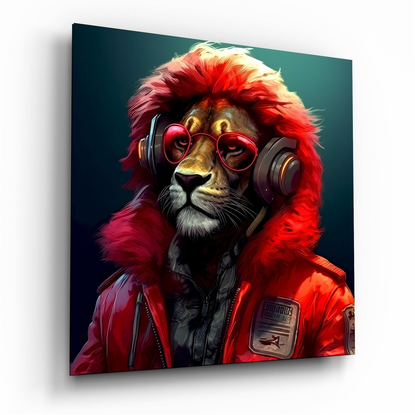 Hippie Lion glass wall art free-spirited design