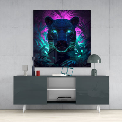 Neon Panther Glass Wall Art