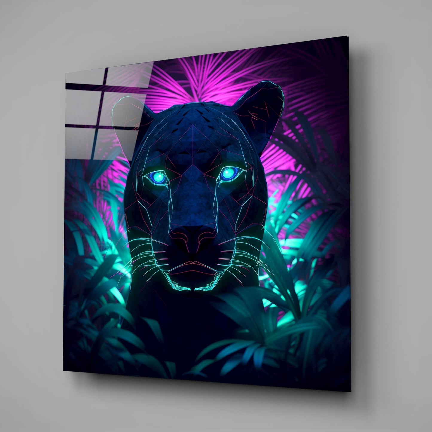 Neon Panther Glass Wall Art