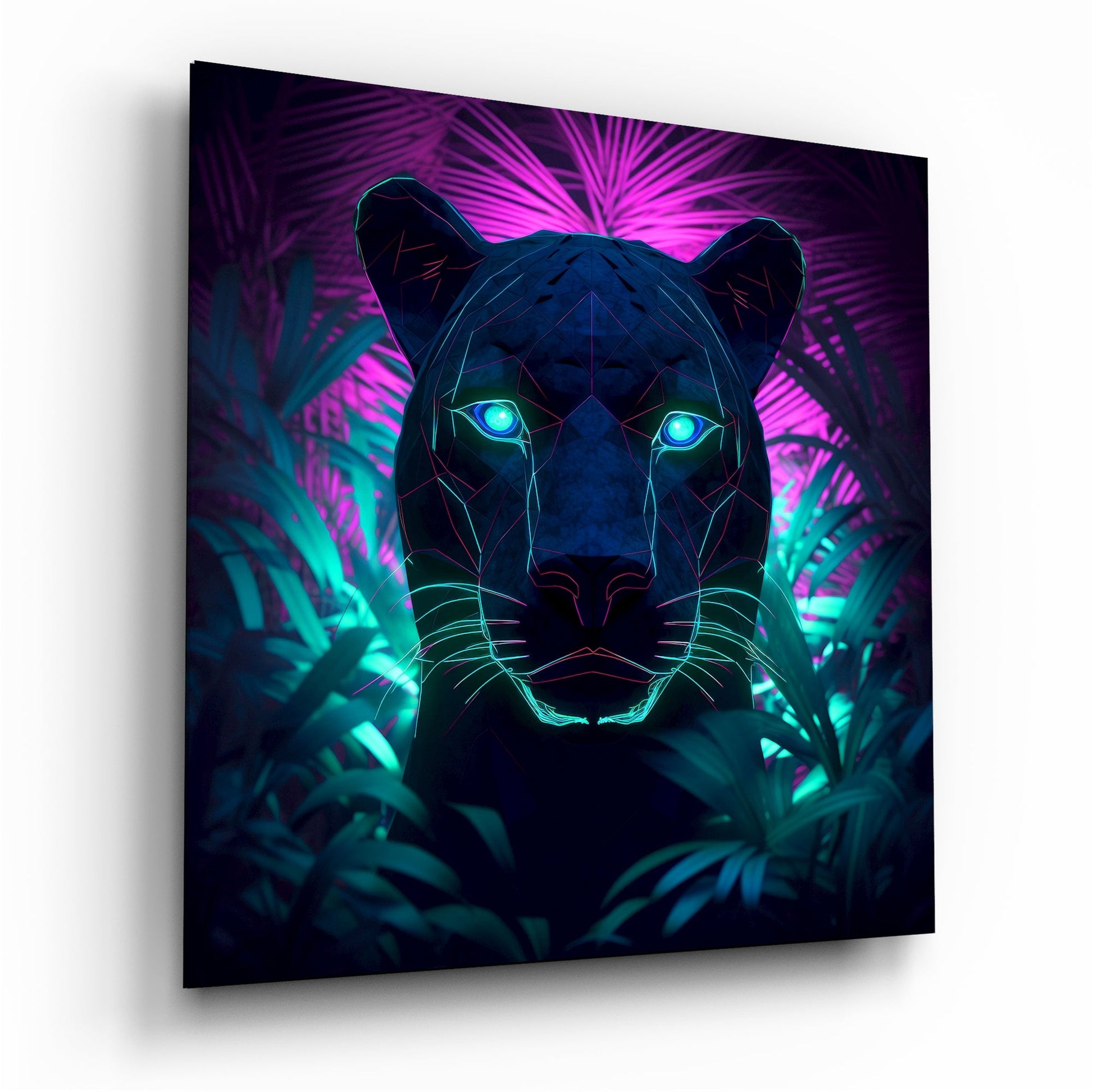 Neon Panther glass wall art bold design