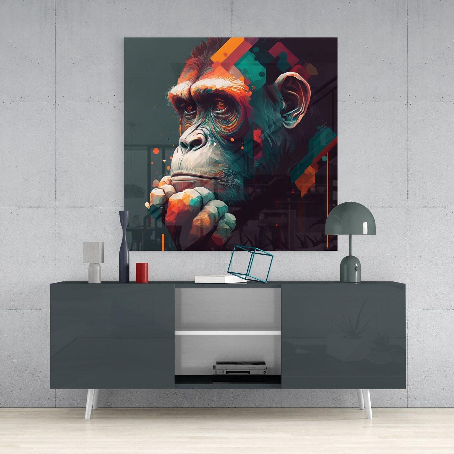 Ape the Thinker Glass Wall Art