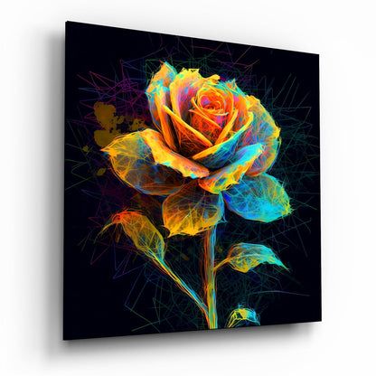 Yellow Rose glass wall art hanging on wall