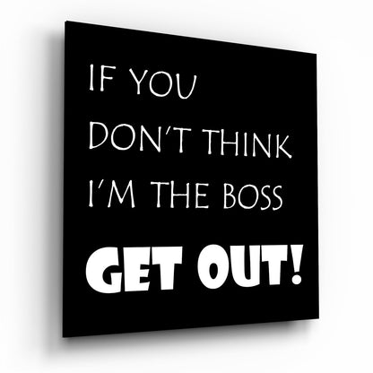Black background white boss quote glass wall art