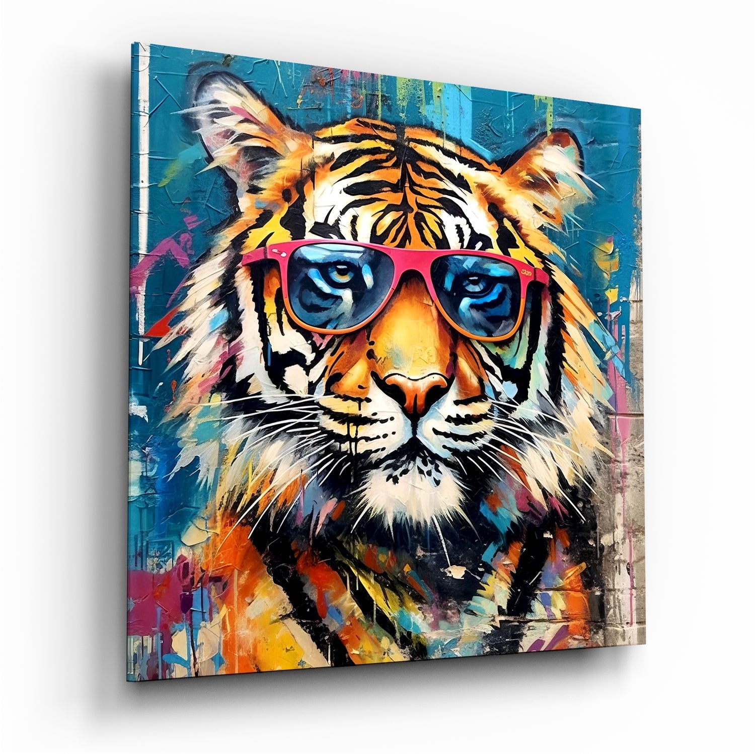 Pink shades graffiti tiger glass wall art