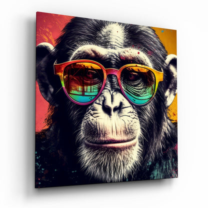 Cool monkey portrait glass wall art