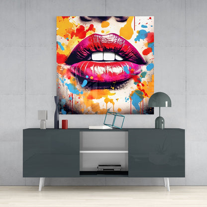 Retro Pop Lips Glass Wall Art