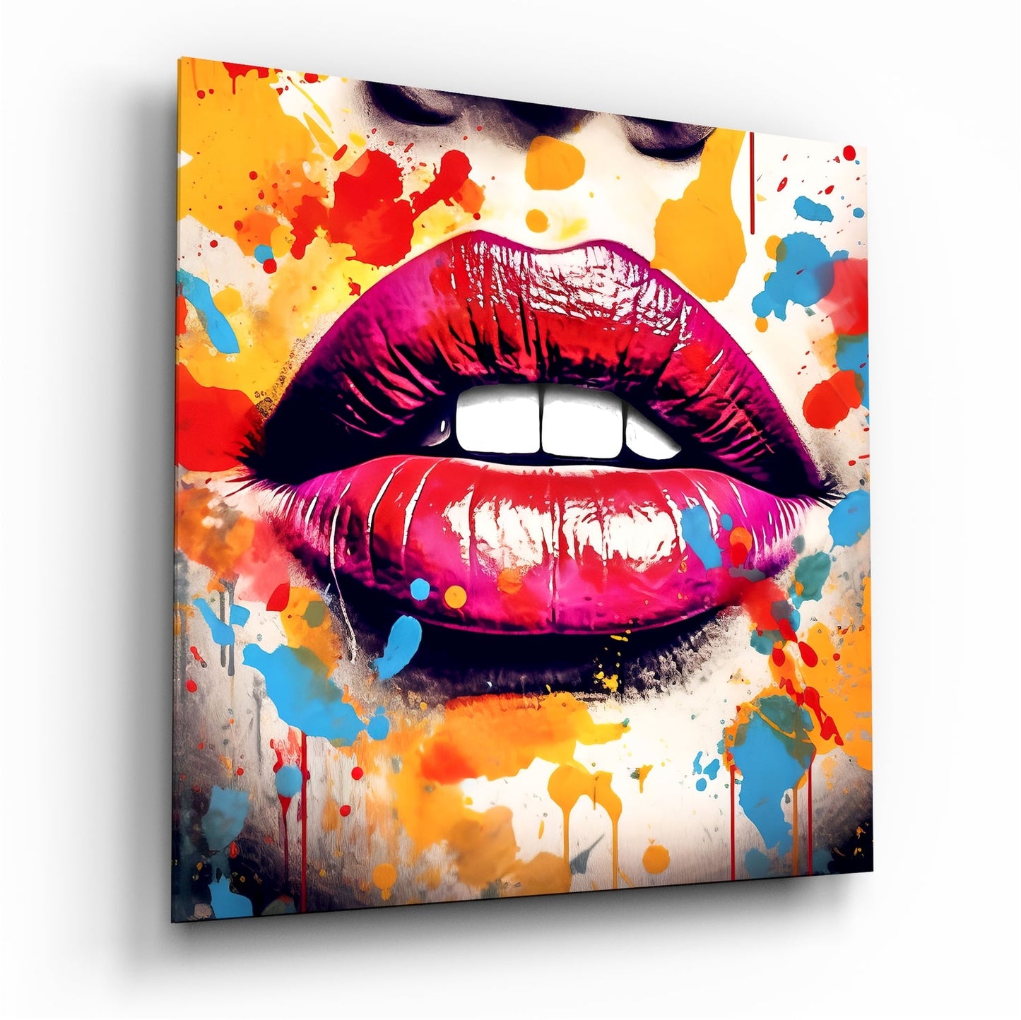 Retro pop art lips glass wall art
