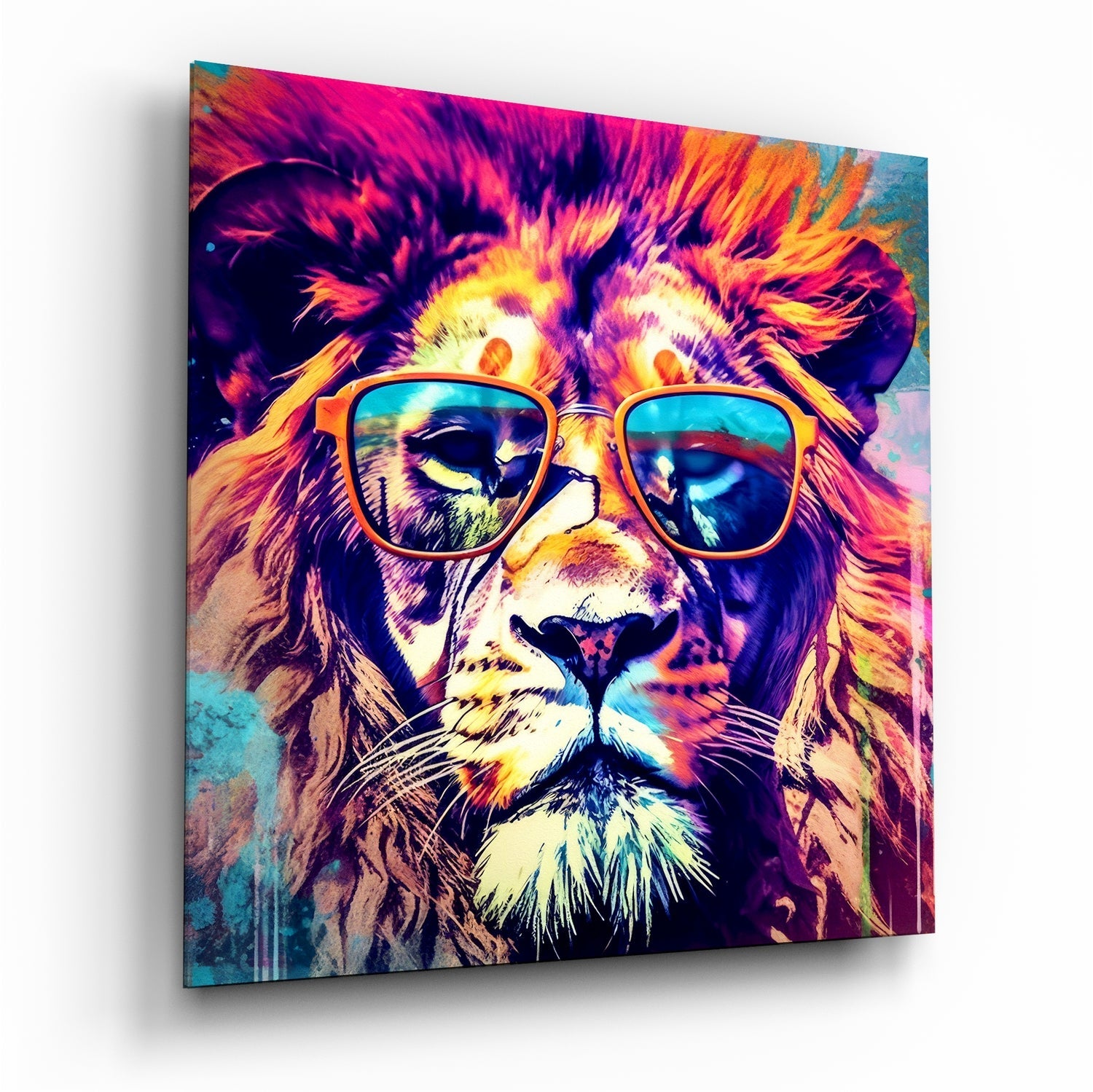 Cool lion portrait glass wall art