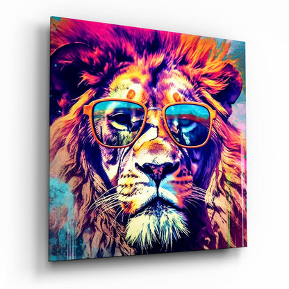 Cool lion portrait glass wall art