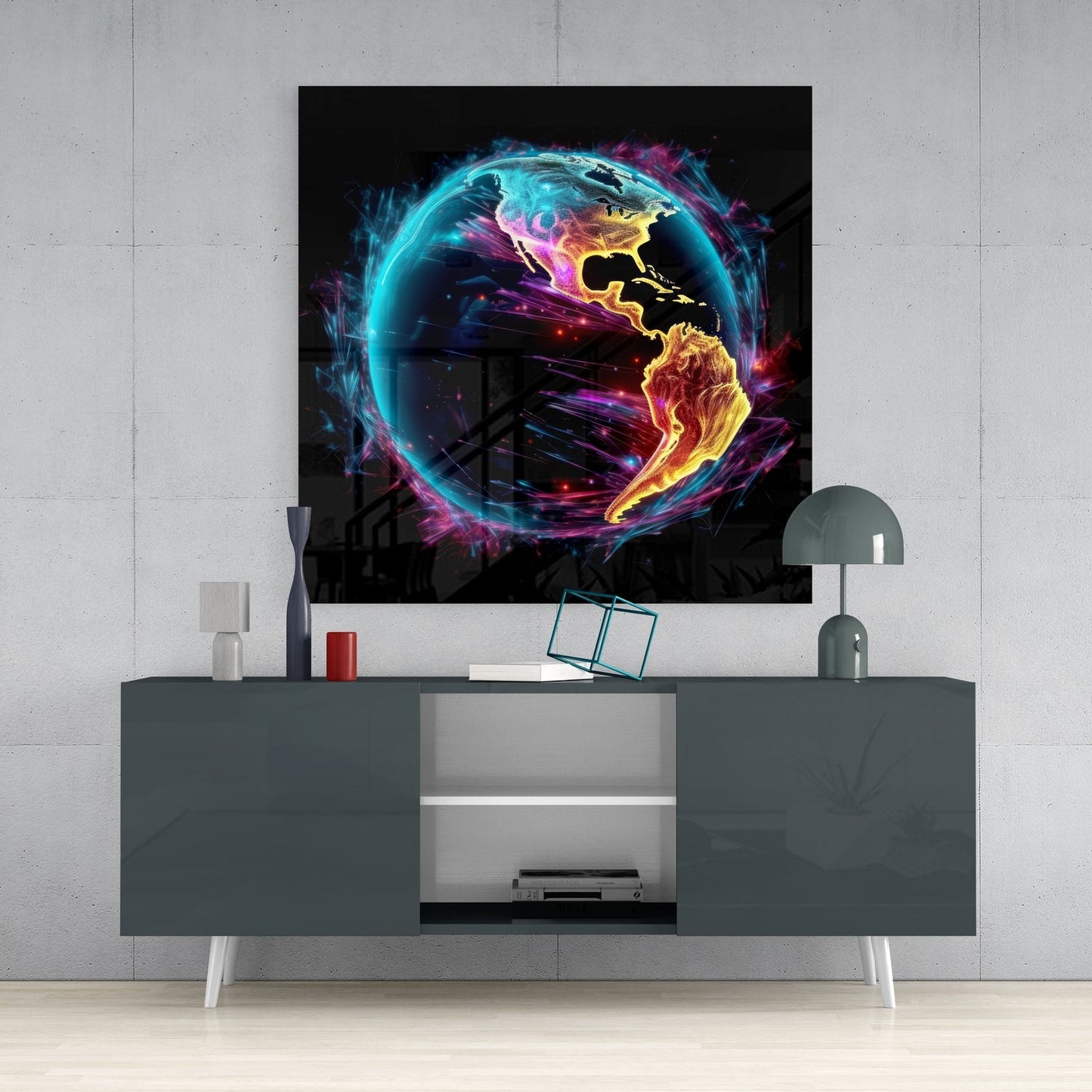 World Map Square Glass Wall Art