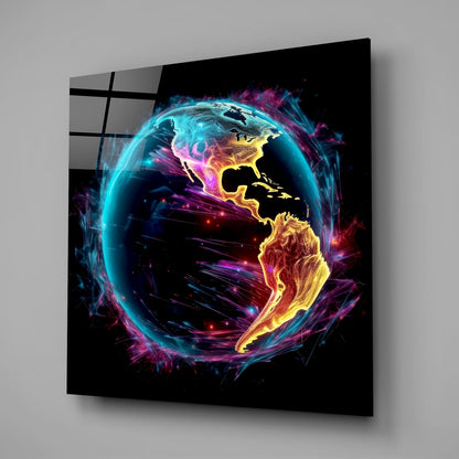 World Map Square Glass Wall Art