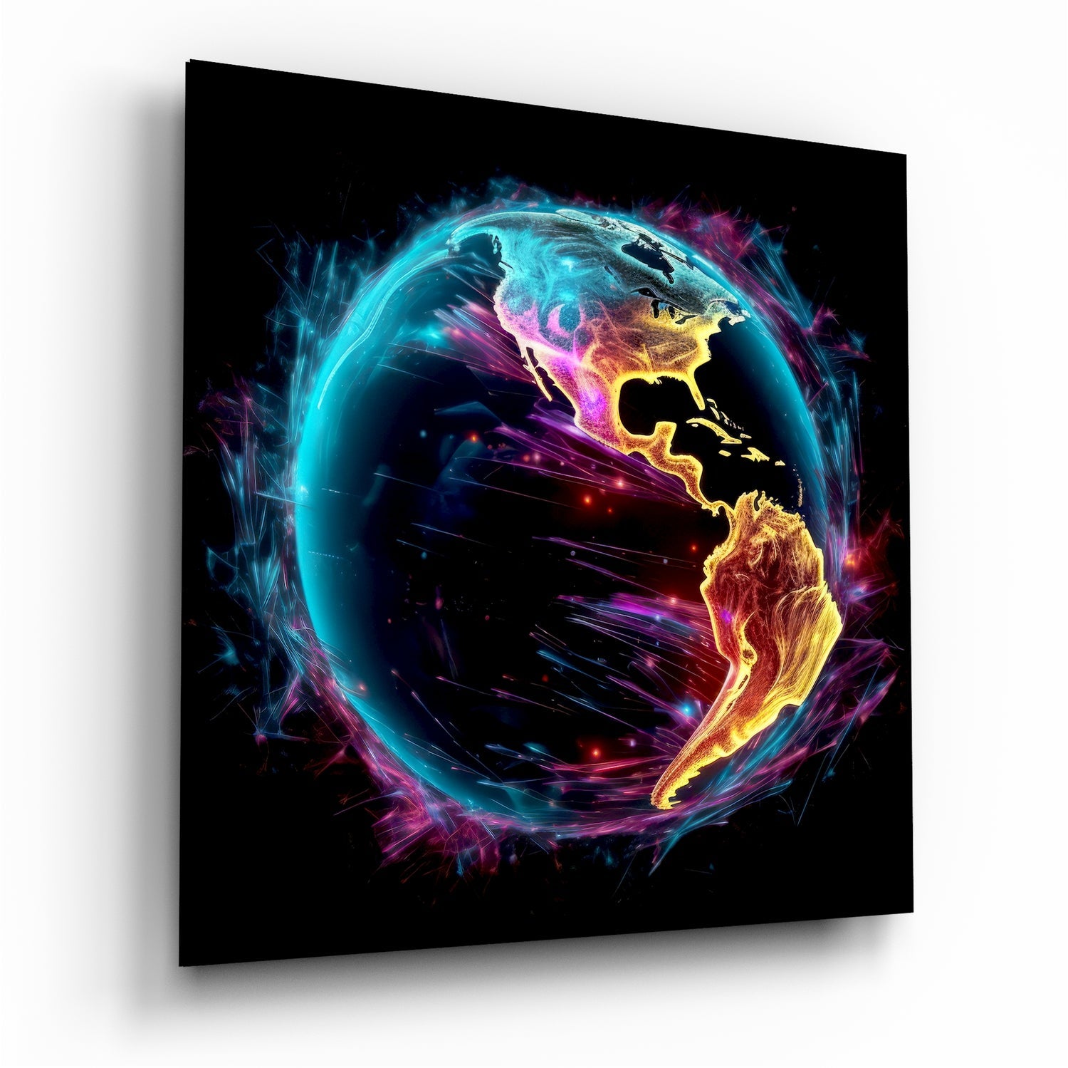 World Map Square glass wall art