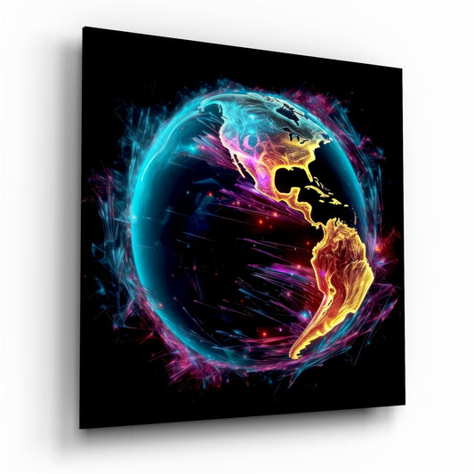 World Map Square glass wall art