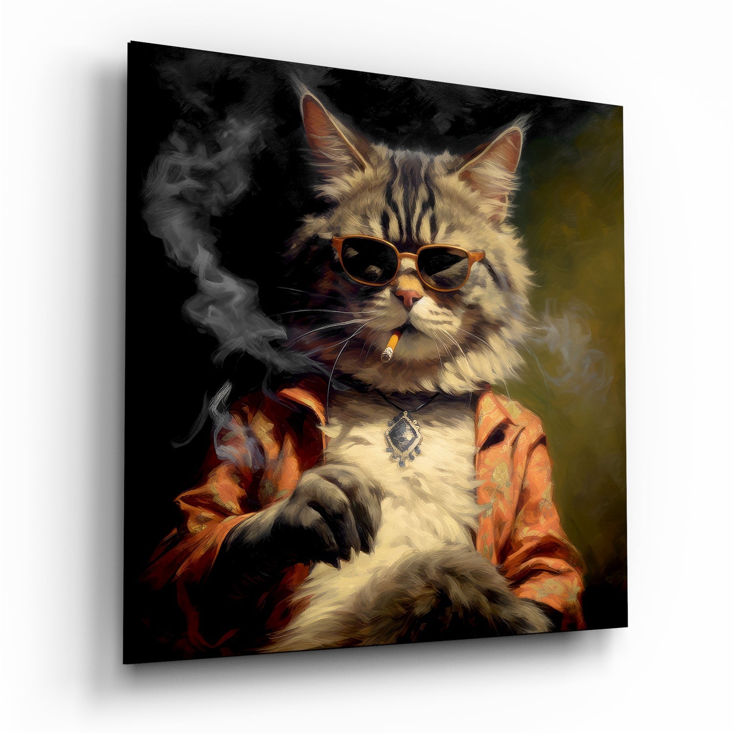 The Coolest Cat glass wall art