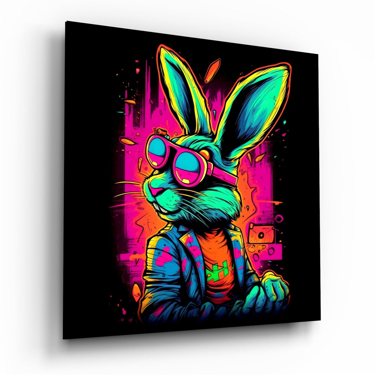 Retro rabbit glass wall art