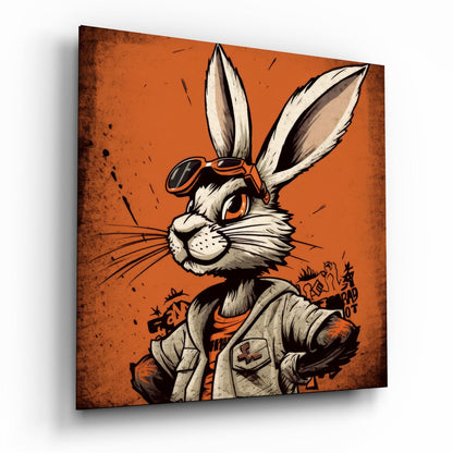 Cool rabbit portrait glass wall art
