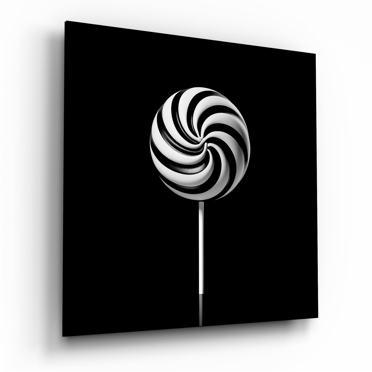 Black and white swirl lollipop glass wall art