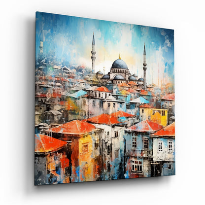 Red Rooftops Mosque Skyline glass wall art architectural design