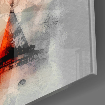 Galata Tower Orange Splash Glass Wall Art