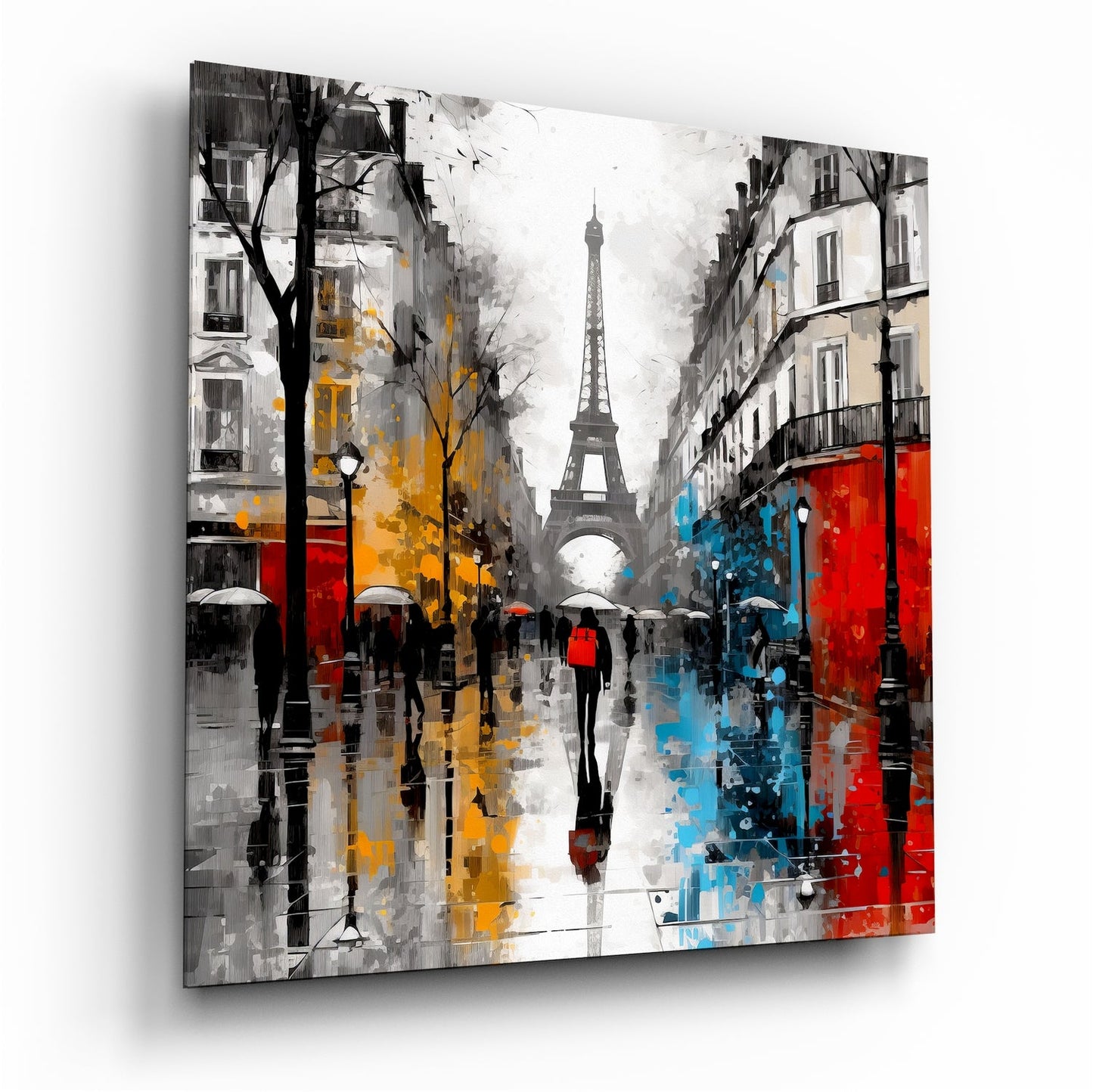 Rainy boulevard city street glass wall art