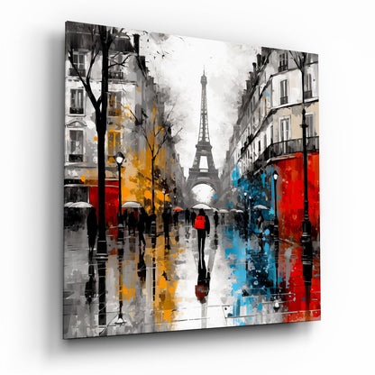 Rainy boulevard city street glass wall art