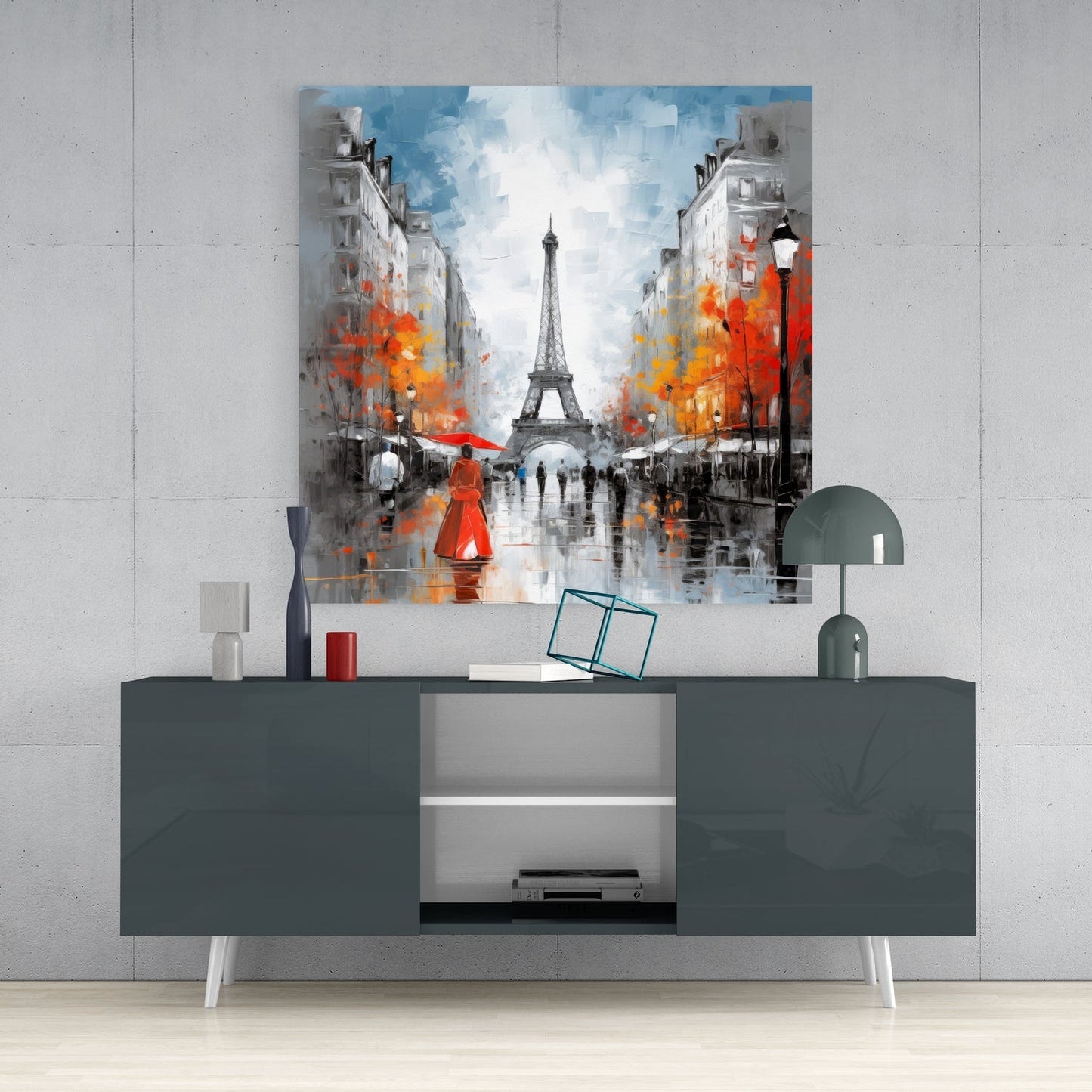 Paris Avenue Autumn Leaves Glass Wall Art