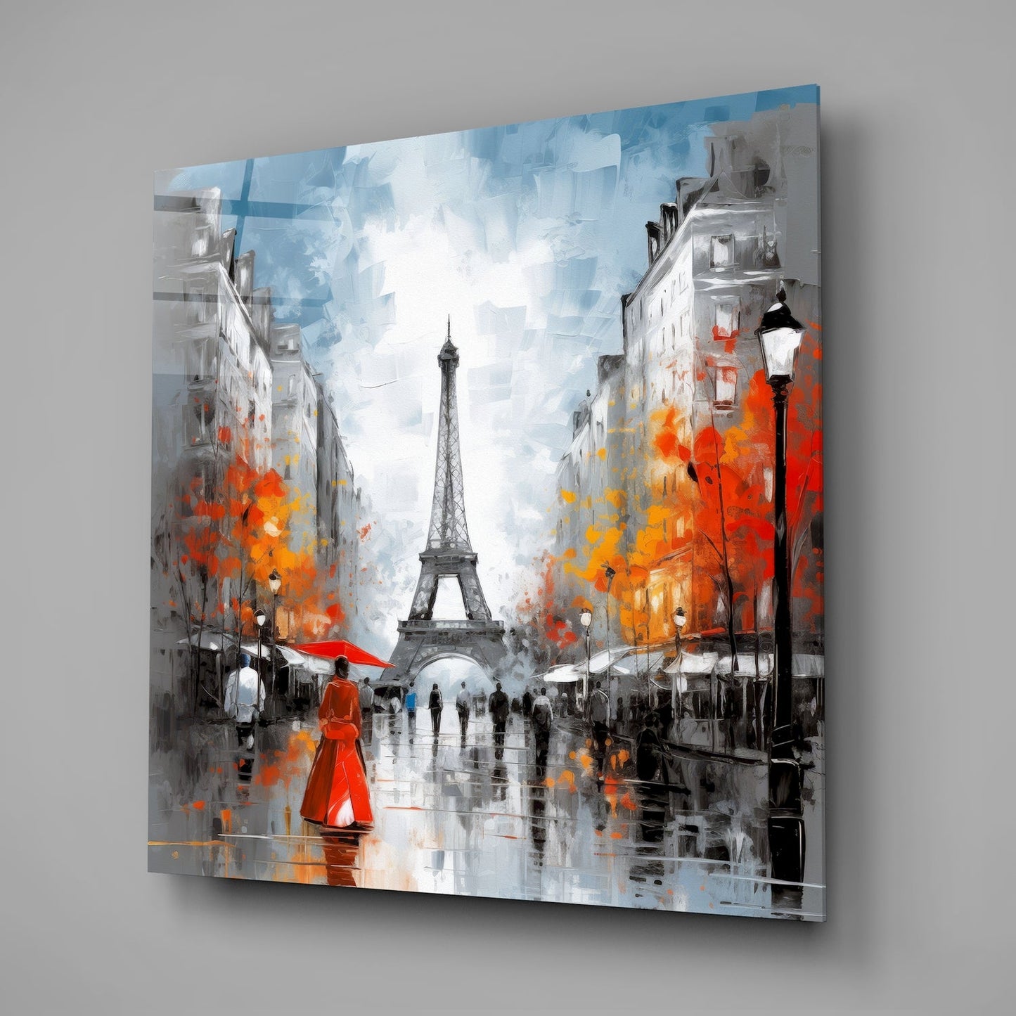 Paris Avenue Autumn Leaves Glass Wall Art