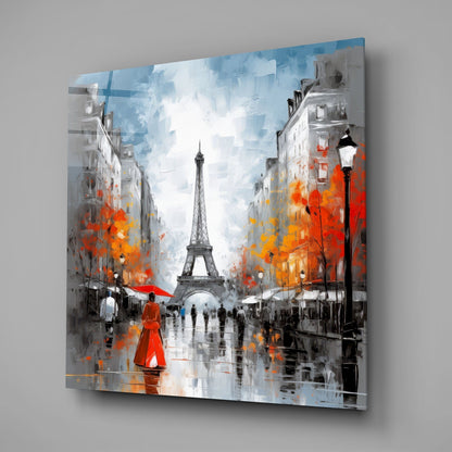 Paris Avenue Autumn Leaves Glass Wall Art